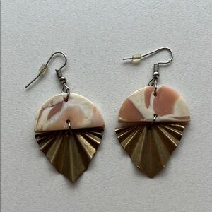 Gold and Cream Leaf Earrings